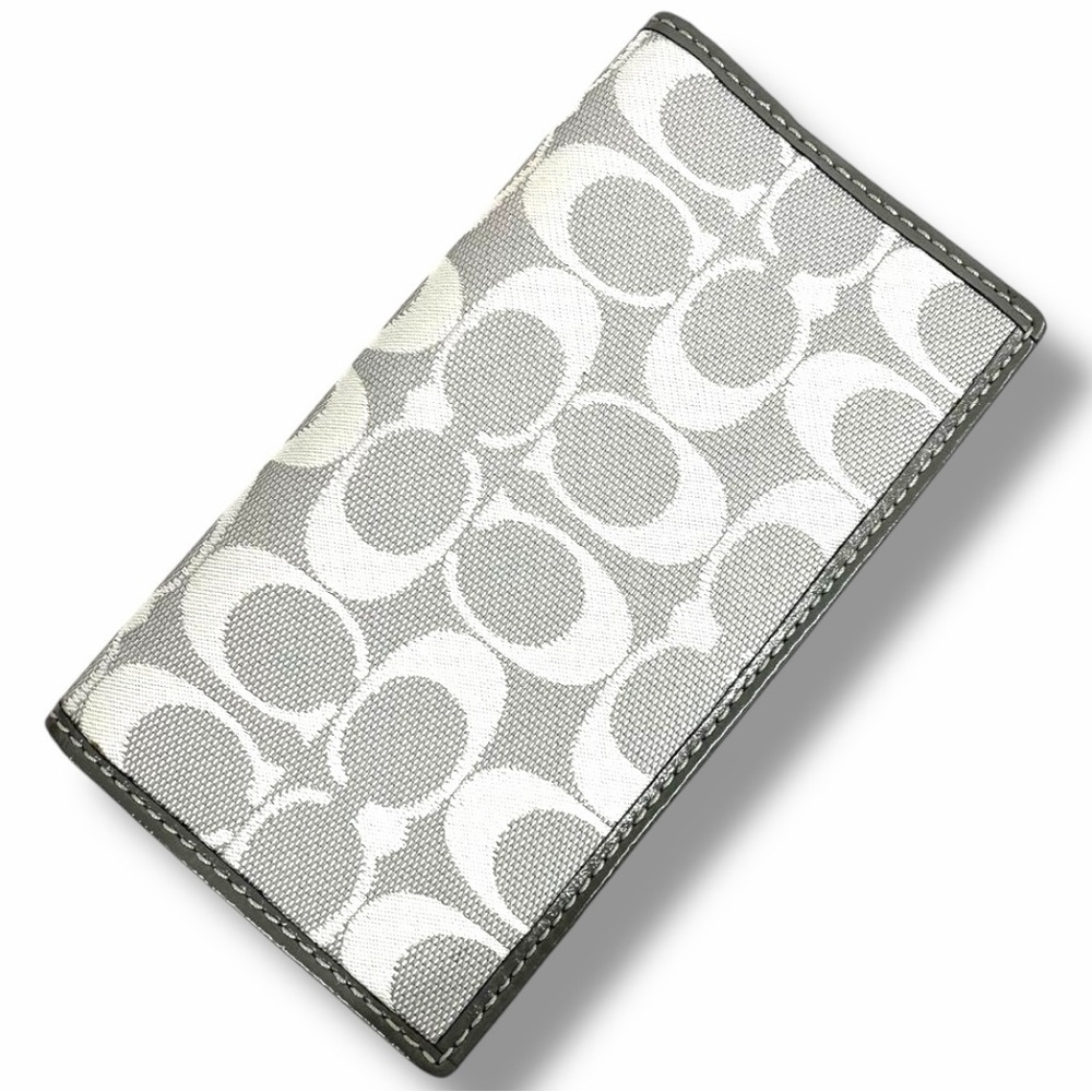 COACH Signature Grey Canvas Checkbook Wallet – Classic Logo Print - Picture 7 of 7